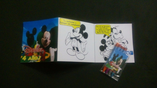 200 Invitaciones Mickey Mouse Para Colorear Con 4 Crayolas