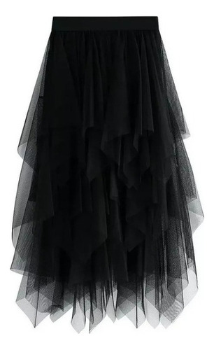 Falda Midi Mujer Tul Redondo Elegante Princesa Negra .