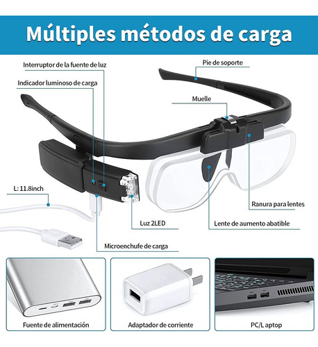 Gafas Lentes Lupa Recargables Usb, Lupa Con Luz Led, Lentes