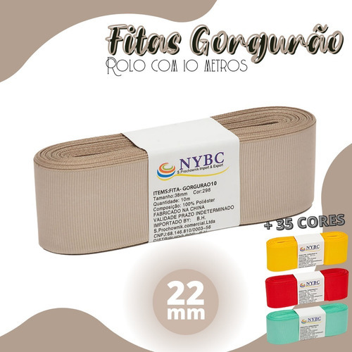 Fitas Gorgurão Para Laço 22mm - Rolo Com 10 Metros Cor BEGE ESCURO - 298 LISO 22MM