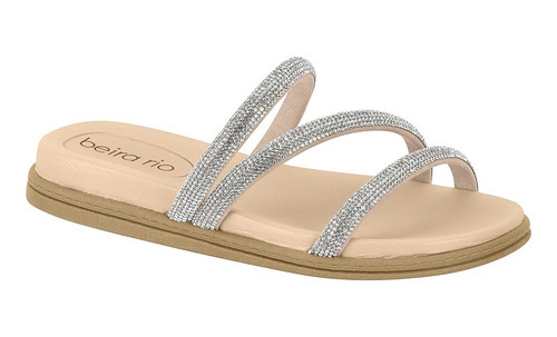 Sandália Slide Flat Beira Rio Papete Strass Brilho 8488 Moda