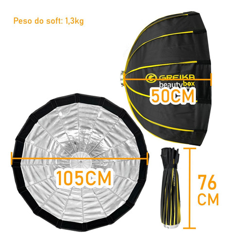 Softbox Beauty Dish 105cm Com Colmeia Greika Bowens + Bolsa