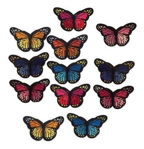 2x 12 Mariposas De Costura Coloreadas Bordadas En Apliques