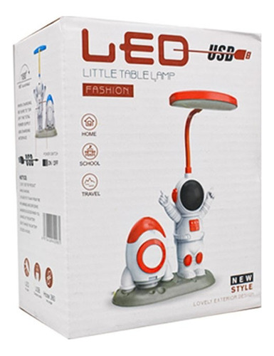 Velador Astronauta Led Sacapuntas Usb Lampara De Escritorio Azul Y Rojo