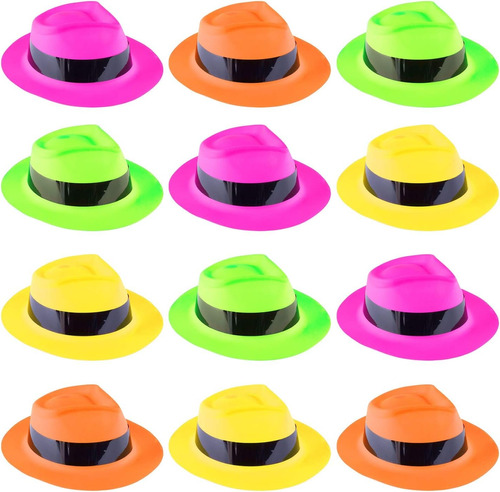 Sombrero Para Fiesta Estilo Ganster Colores Brillantes 12 Pz