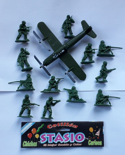 12 Soldaditos Y Avion De Plástico En Blister