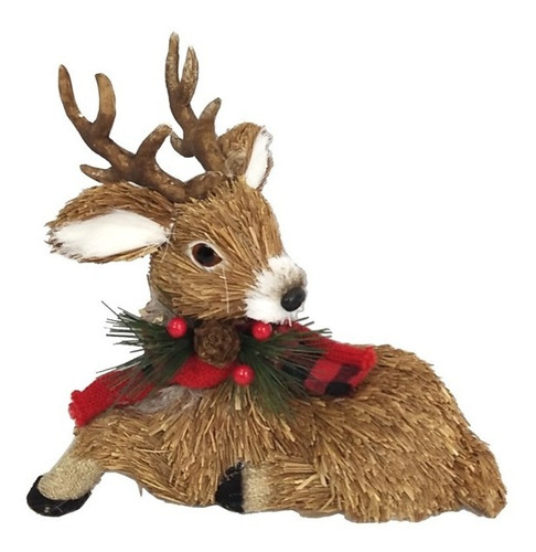 Venado Acostado De Paja Adorno Deco Navideña Navidad