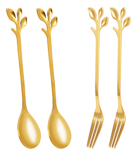 Cucharas Y Tenedores Para Café Tableware Gold Leaf, Paquete