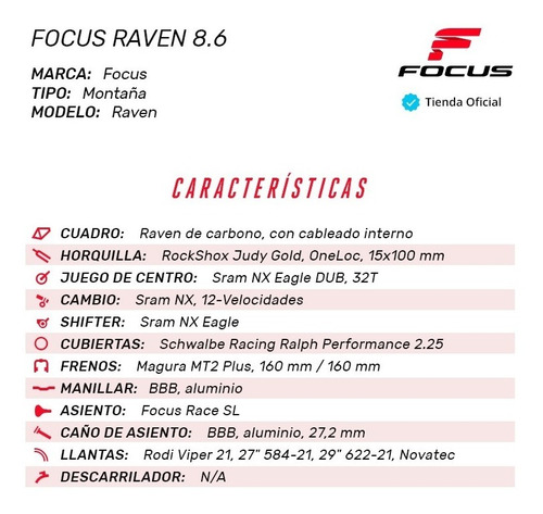 Bicicleta Montaña Focus Raven 8.6 29 Carbono 12g