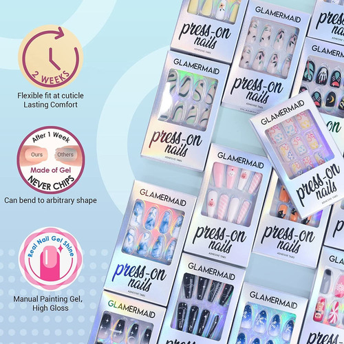 Glamermaid Uñas Postizas Extra Cortas A Presión Squoval Uña