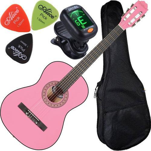 Kit Violão Estudante Acústico Cordas Nylon Waldman Cl1 Rosa