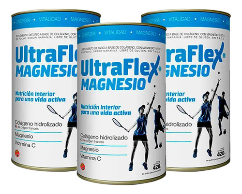 Imagen 1 de 5 de Combo X 3 Und Ultraflex Magnesio Colágeno Hidrolizado 420 G