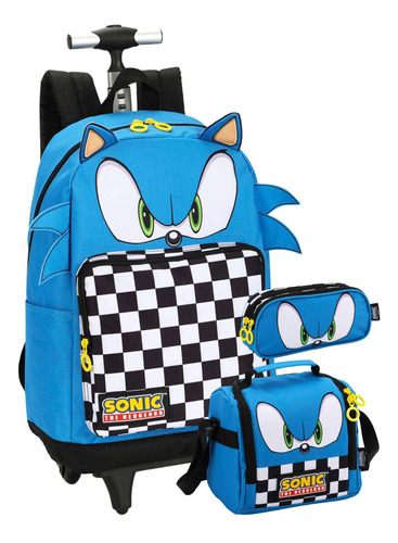 Kit Escolar Sonic Az Mochila Rodas + Lancheira + Estojo