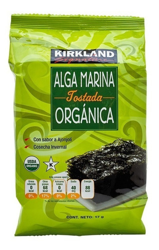 Alga Marina Orgánica Tostada 10 De 17g Kirkland Signature 