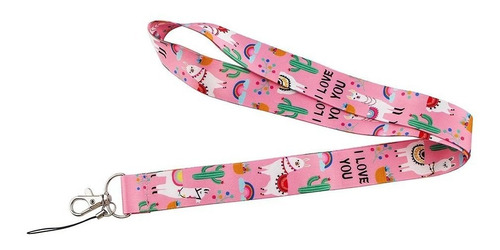 Lanyard Llama Rosado Cactus Cinta Colgante Llavero