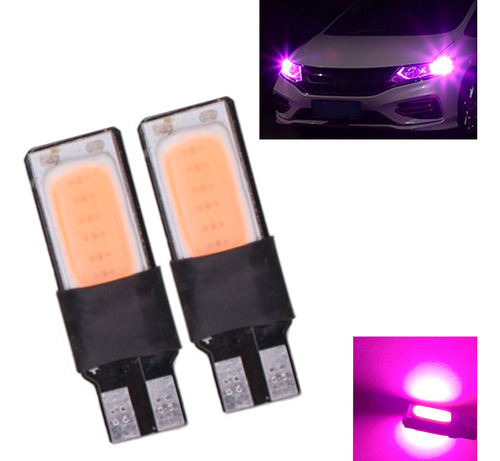 Par Lâmpadas Led Lanterna Pingo T10 Cob Rosa Claro Canbus