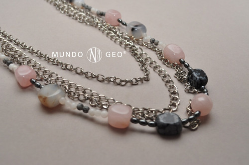 Imagen 2 de 2 de Collar De Cuarzo Rosa, Hematite, Obsidiana Nevada Y Ágata