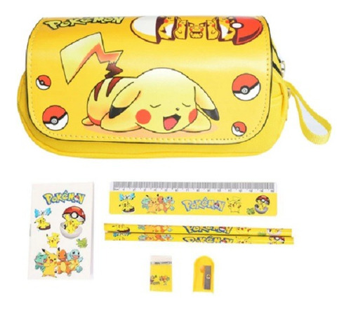 Estuche Escolar De Pokémon Pikachu Con Útiles Escolares