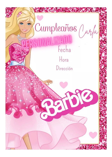 Barbie Tarjeta Cumpleaños Digital Invitación Fiesta Infantil