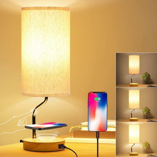 Lámpara De Mesa Timegoa Led Cargador Inalámbrico Crema