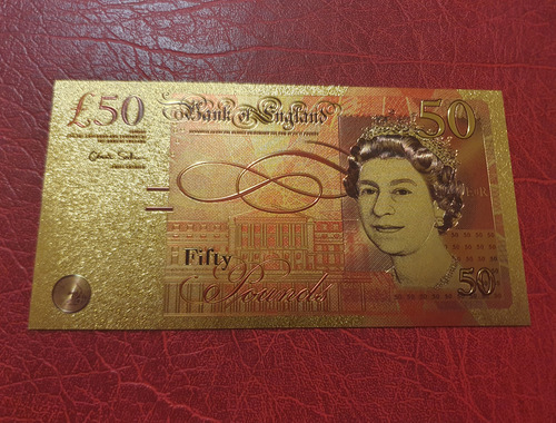 Billete Coleccionable 50 Libras Inglaterra Detalle Color Oro