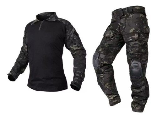 Tenida Combat Shirt Multicam Negro Militar + Protecciones