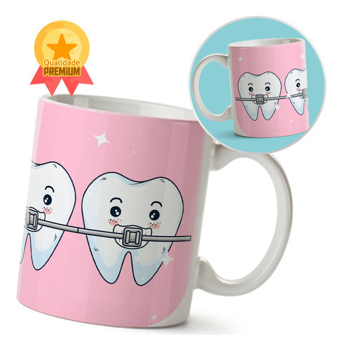 Caneca Dentista Sorriso Cute Fofinha Rosa Odontologia Odonto