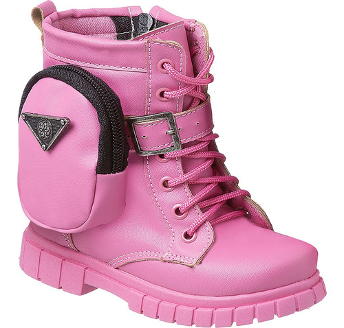 Bota Coturno Infantil Menina Com Zíper E Bolsinha Ref 12120