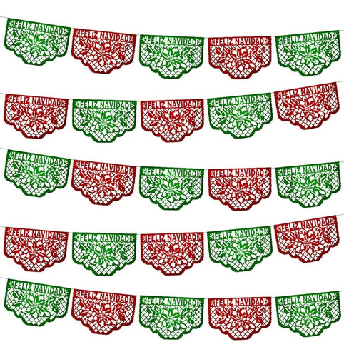 Papel Picado Para Navidad - 100 Tiras De 5 M - Verde Y Rojo