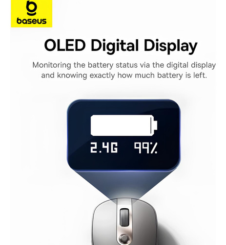 Mouse Sem Fio Baseus Bluetooth 4000dpi Longa Espera Recarreg Cinza