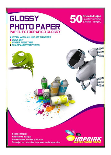 Papel Foto Glossy Brillante  Carta De 180gr/50 Hojas