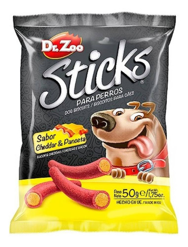 Snack Dr. Zoo Para Perro Sticks Cheddar Y Tocino 50 Gr