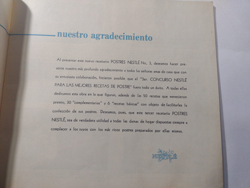 Postres Nestlé Num 3- 3er Concurso Nestlé Vintage 60s (Usado)