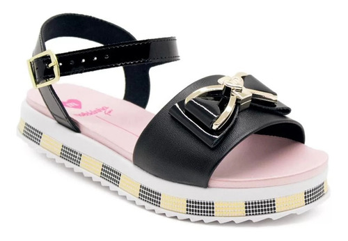 Sandália Infantil Molekinha Flatform Laço Metal - Preto