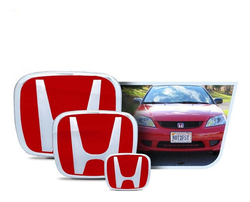 Kit X3 Emblemas Exteriores Volante Rojas Honda Civic 02-05