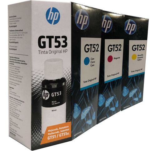 Combo 4 Botella Tinta Hp Gt53 Negro Gt52 Cian Magenta Amarillo Originales