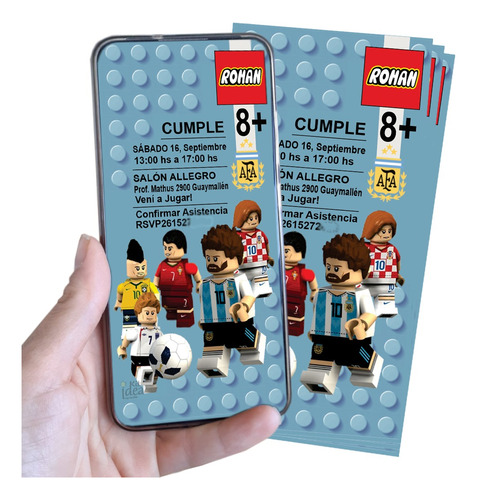 Kit Imprimible Invitación Digital Lego Mundial Argentina 