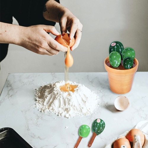 Juego De Cucharas Medidoras De Porcelana Con Forma De Cactus