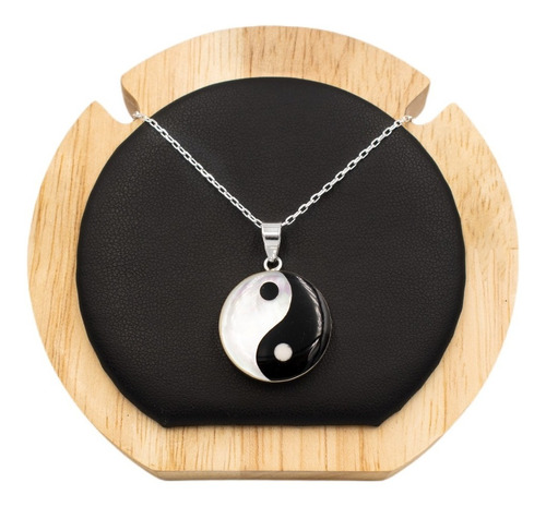 Colgante Yin Yang Nácar Plata 925 + Collar Negro | M300