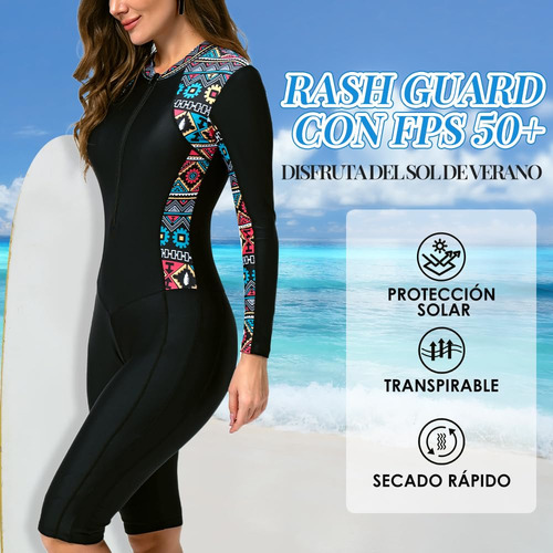 Traje De Baño Para Mujer Manga Larga Bañador Con Cremallera