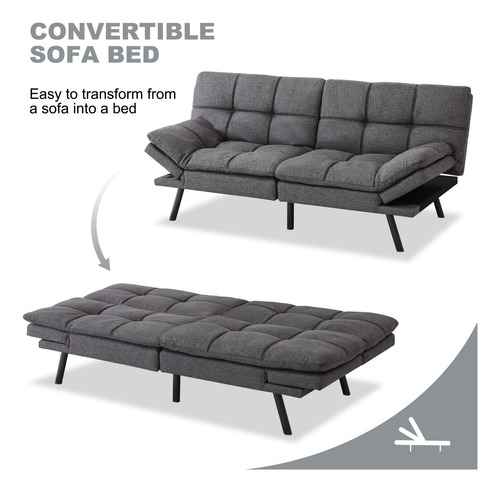 Sofá Cama Futón Moderno Convertible De Espuma Gris