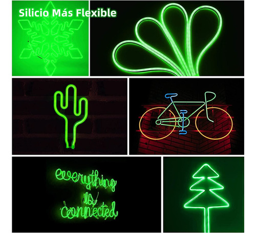 Tiras De Led Neón Luz Flexible Unicolor 5 Metros Cortar 12v Verde