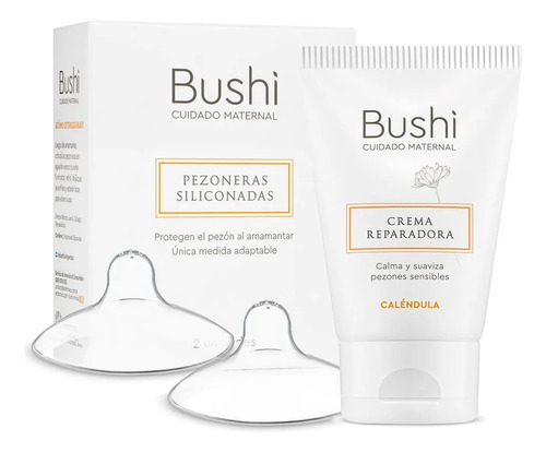 Bushi Combo Para Madres Crema Y Pezoneras Siliconadas X2