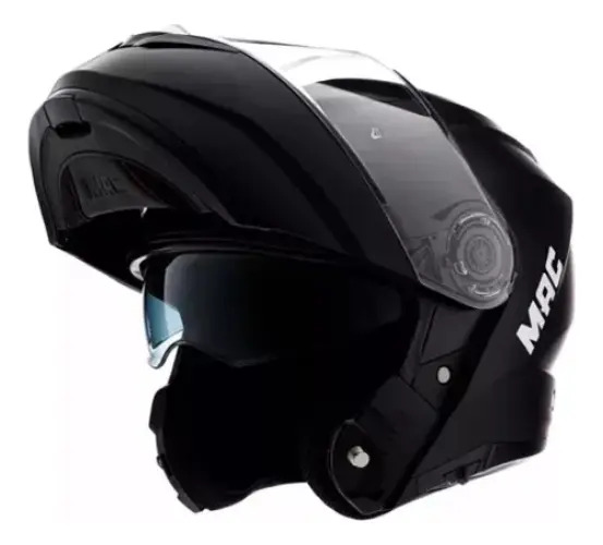 Casco Moto Rebatible Mac Rock Solid Negro Mate Doble Visor Talle L