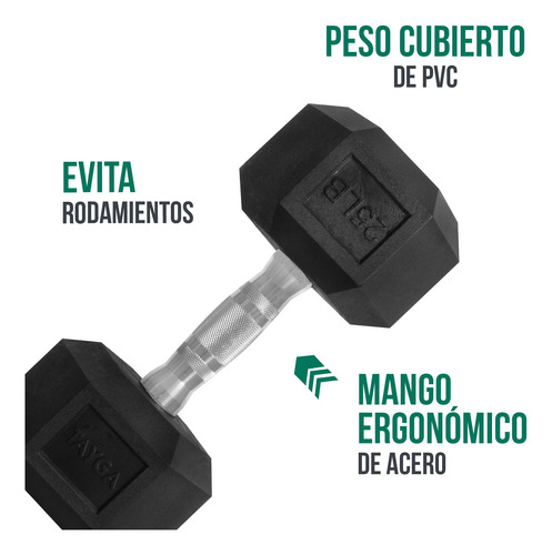 Mancuerna Pesa Hexagonal 25lb/12kg Pvc Gym Color Negro