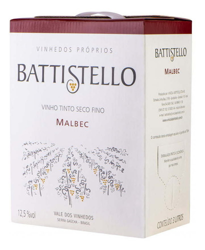 Vinho Battistello Malbec Tinto Seco Bag In Box 3lts