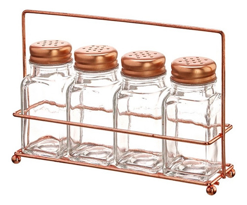 Juego Especieros Frascos Vidrio Base Metal Contenedor 90ml Color Metálico