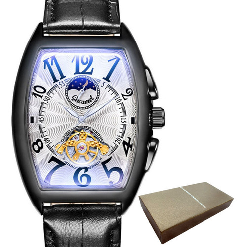 Reloj Mecánico De Cuero Gucamel Moon Phase