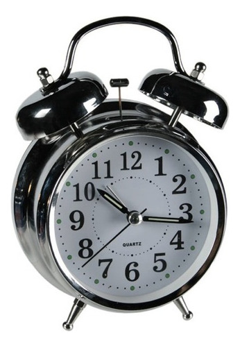 Reloj Alarma Despertador Plateado Análogo Dos Campanas  6025