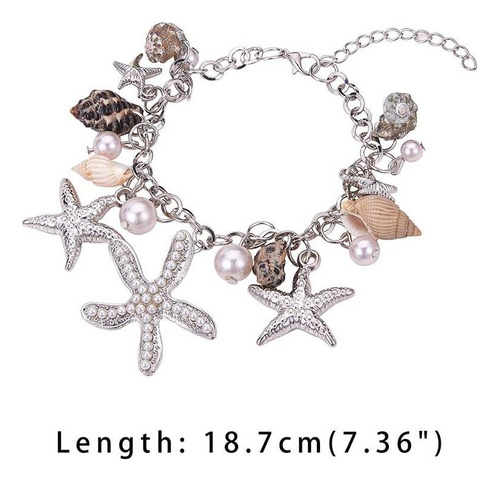 Ph Pandahall Pulsera Tobillera De Concha De Estrella De Mar, Pulsera De Plata. 9 Cm